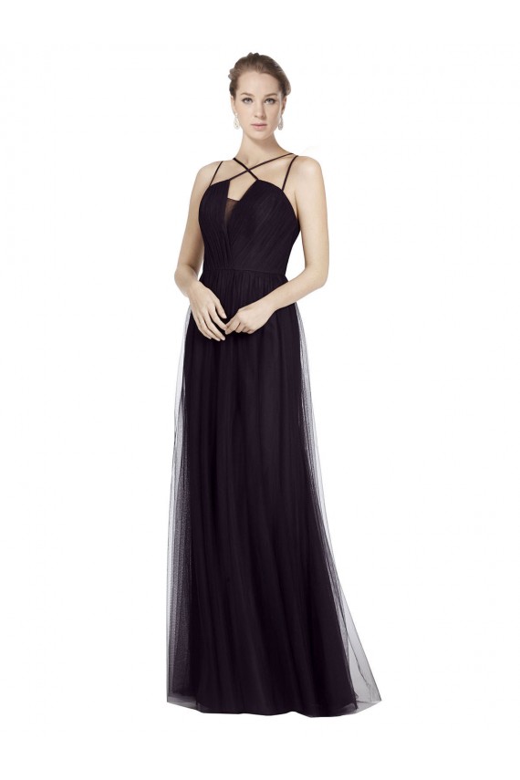 High Neck Long A-Line Tulle Bridesmaid Dress UK