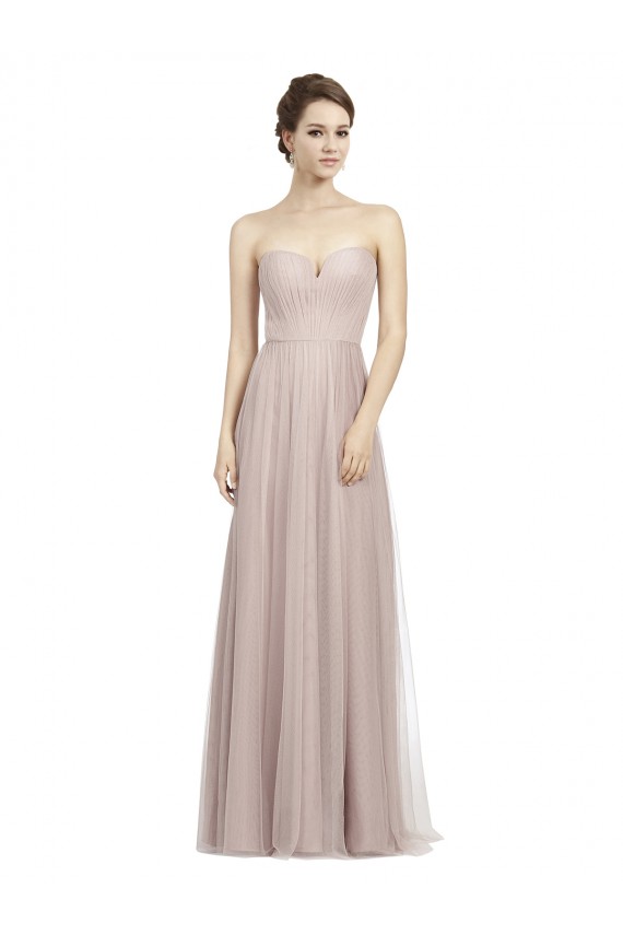 Long Strapless Tulle Bridesmaid Dress with Pleated Bodice UK