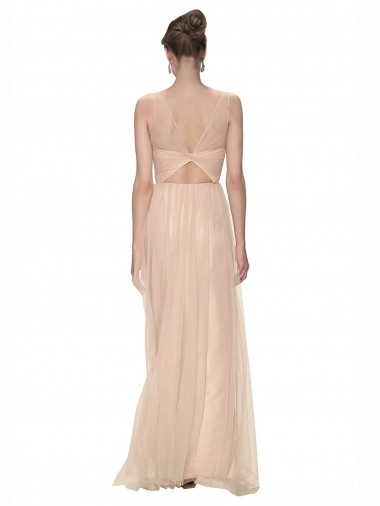 Long Tulle Bridesmaid Dress with Illusion Neck UK