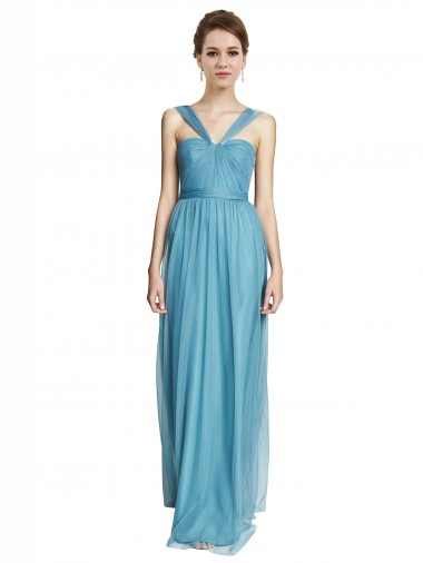 Floor Length Inverted V-Neck Tulle Bridesmaids Dress UK