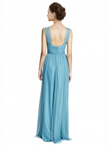 Floor Length Inverted V-Neck Tulle Bridesmaids Dress UK