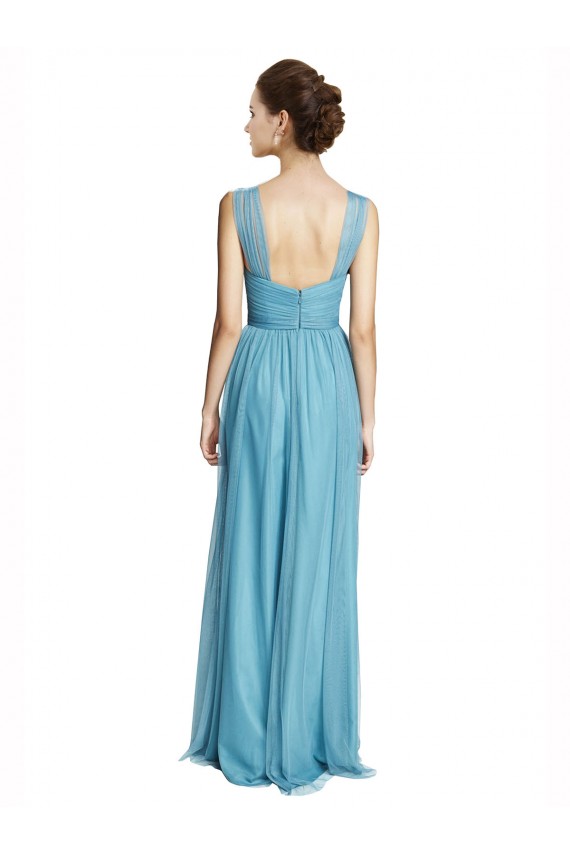Floor Length Inverted V-Neck Tulle Bridesmaids Dress UK