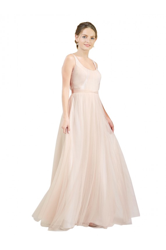 Scooped Neckline Long Tulle Bridesmaid Dress with Open Back UK
