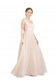 Scooped Neckline Long Tulle Bridesmaid Dress with Open Back UK