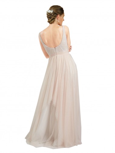 Scooped Neckline Long Tulle Bridesmaid Dress with Open Back UK