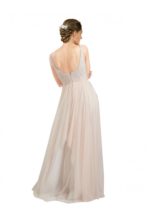 Scooped Neckline Long Tulle Bridesmaid Dress with Open Back UK