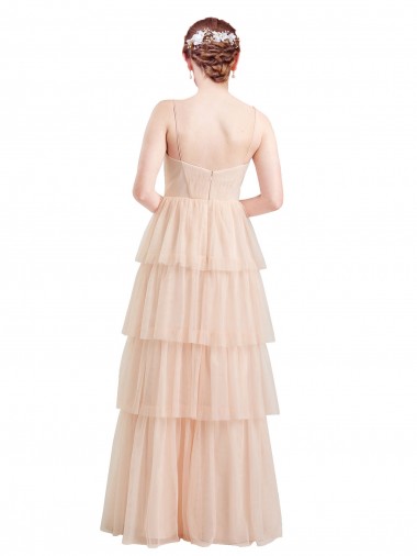 V-Neck A-Line Layered Long Tulle Bridesmaid Dress UK