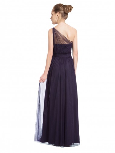 Ruched Long Soft Tulle Bridesmaid Dress with Sheer Netting Shoulder Strap UK