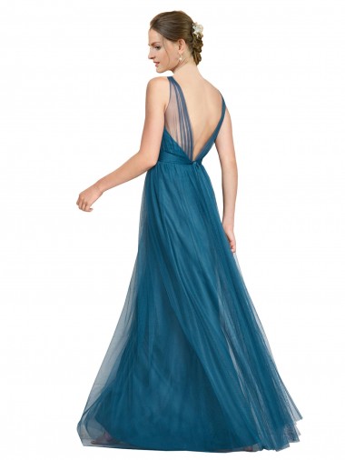 Long V-Neck Soft Tulle Bridesmaid Dress UK