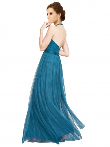 High Neck Halter Pleated A-Line Tulle Bridesmaid Dress UK