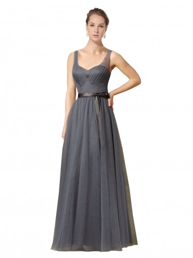Sweetheart Long Tulle Bridesmaid Dress with Sash UK