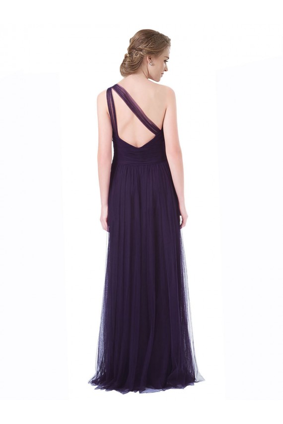 One Shoulder Long Tulle Bridesmaid Gown with Sheer Netting Strap UK
