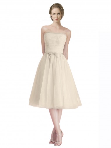 Strapless Short Cocktail Length Tulle Cocktail Bridesmaid Dress with Pleats UK