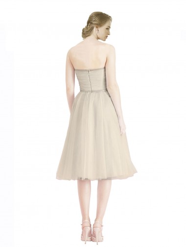 Strapless Short Cocktail Length Tulle Cocktail Bridesmaid Dress with Pleats UK