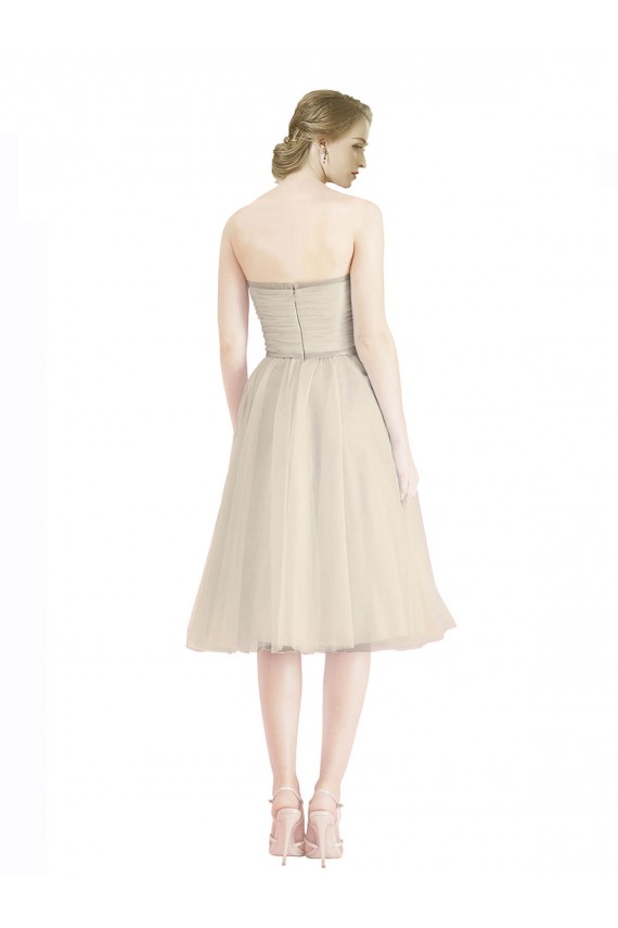 Strapless Short Cocktail Length Tulle Cocktail Bridesmaid Dress with Pleats UK