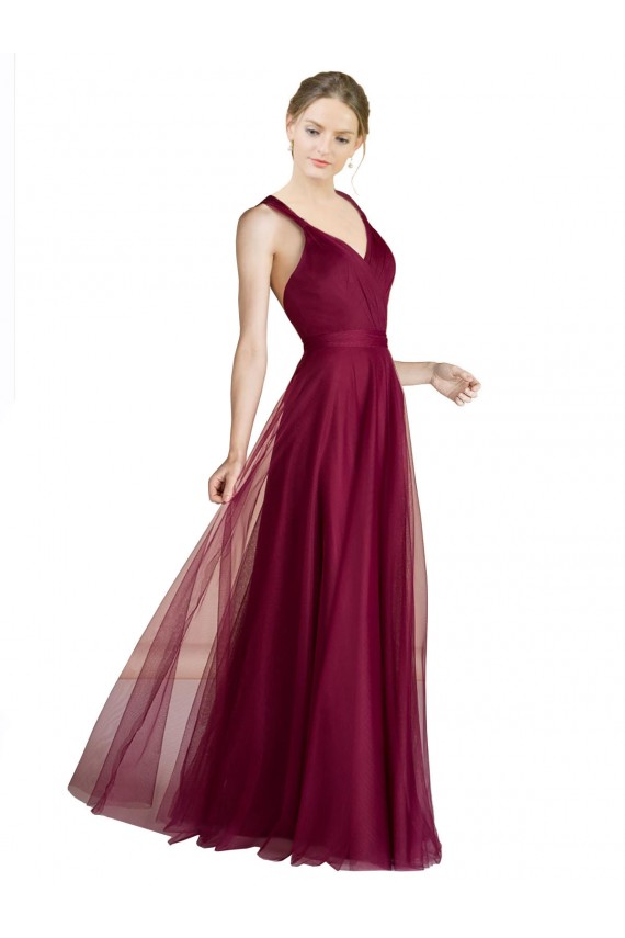 Long Sweetheart Tulle Bridesmaid Dress with Straps and Criss Cross Back UK