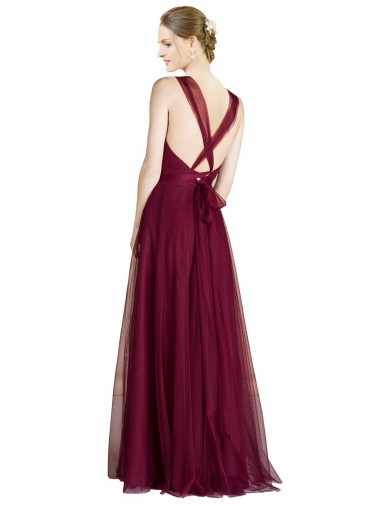 Long Sweetheart Tulle Bridesmaid Dress with Straps and Criss Cross Back UK