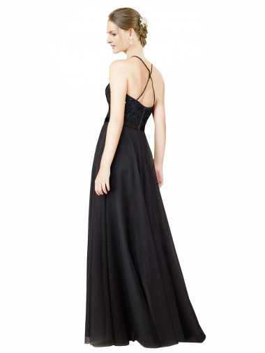 Sweetheart Neckline Long Sleeveless Tulle Bridesmaid Dress with Lace Bodice UK