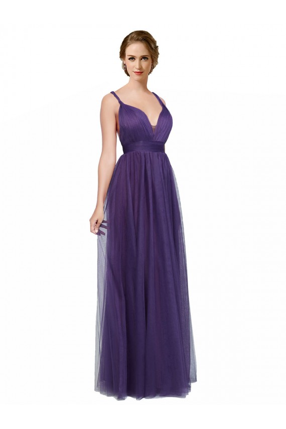 Twisted Straps Sweeheart Long Tulle Bridesmaid Dress Open Back UK