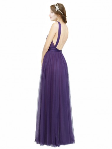 Twisted Straps Sweeheart Long Tulle Bridesmaid Dress Open Back UK