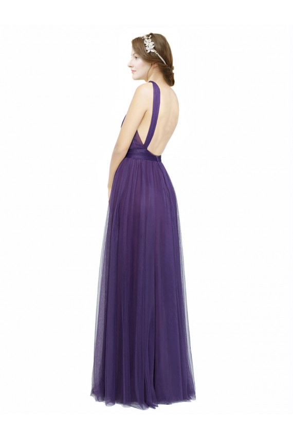 Twisted Straps Sweeheart Long Tulle Bridesmaid Dress Open Back UK