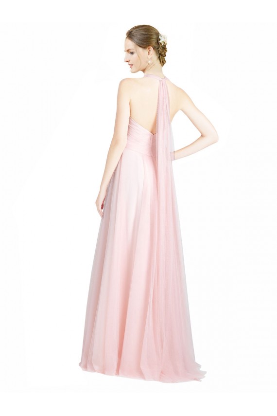 Ruched Sweetheart Neckline A-Line Tulle Bridesmaid Dress with Tie Open Back UK