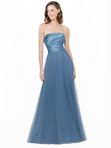 Long Strapless Bridesmaid Dress with Soft Tulle Overlay UK