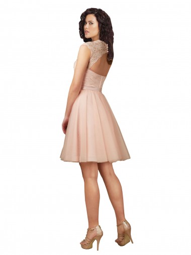 Lace and Tulle Bridesmaid Dress with Cap Sleeves and Keyhole Back UK
