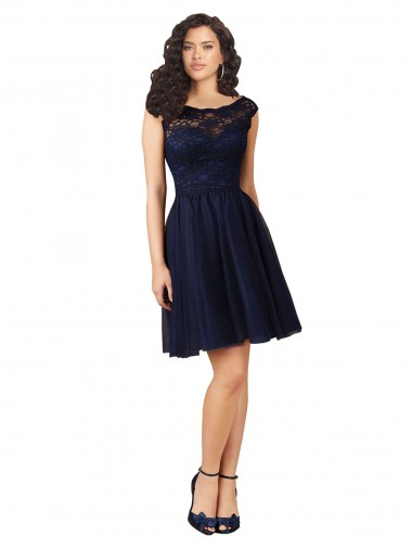 Short Bateau Neck Tulle Cocktail Bridesmaid Dress with Lace Bodice UK