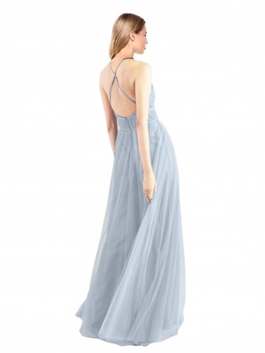 Halter Neckline Slim A-Line Tulle Bridesmaid Dress UK