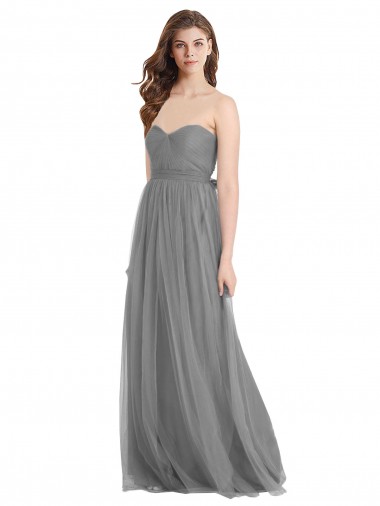 Shirred Strapless Bodice Long Tulle Bridesmaid Dress with Sweetheart Neckline UK