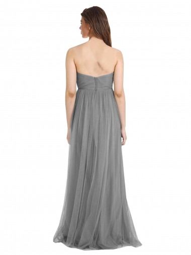 Shirred Strapless Bodice Long Tulle Bridesmaid Dress with Sweetheart Neckline UK