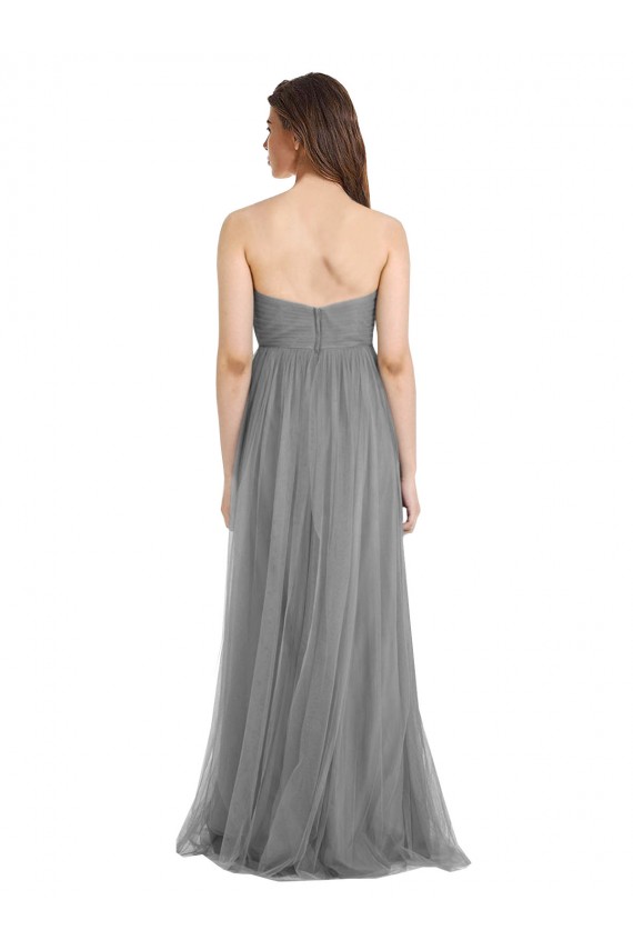 Shirred Strapless Bodice Long Tulle Bridesmaid Dress with Sweetheart Neckline UK