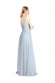 Plunging Deep V-Neck Long Tulle Bridesmaid Dress with V-Back UK