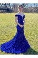 Off the Shoulder Sleeveless Long Sweep Train Velvet Sequin Prom Dress UK