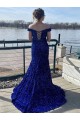 Off the Shoulder Sleeveless Long Sweep Train Velvet Sequin Prom Dress UK