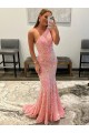Open Back One Shoulder Sleeveless Long Sweep Train Velvet Sequin Prom Dress UK