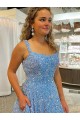 A-Line Scoop Sleeveless Long Court Train Velvet Sequin Prom Dress UK