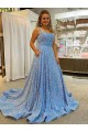 A-Line Scoop Sleeveless Long Court Train Velvet Sequin Prom Dress UK