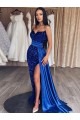 Sweetheart Sleeveless Long Sweep Train Velvet Sequin Prom Dress with Slit UK