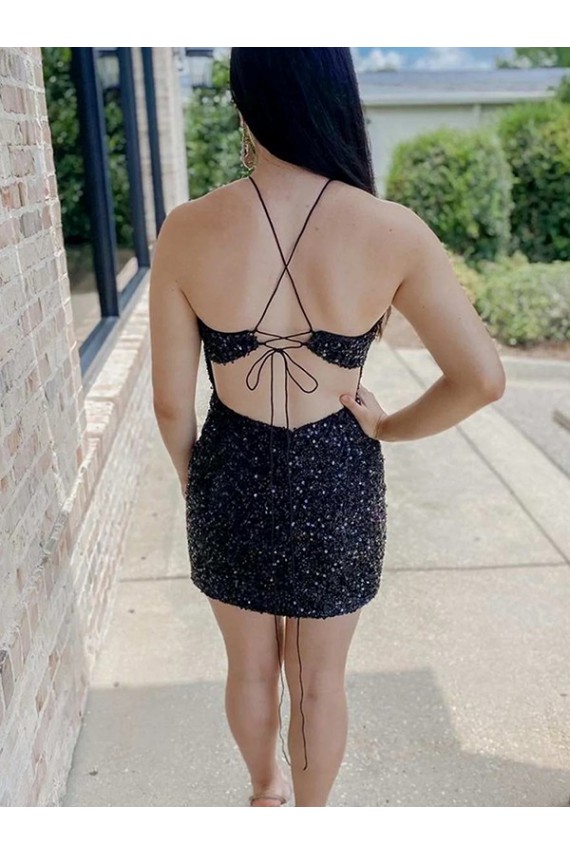 Halter Sleeveless Short Velvet Sequin Homecoming Dress / Prom Dress UK