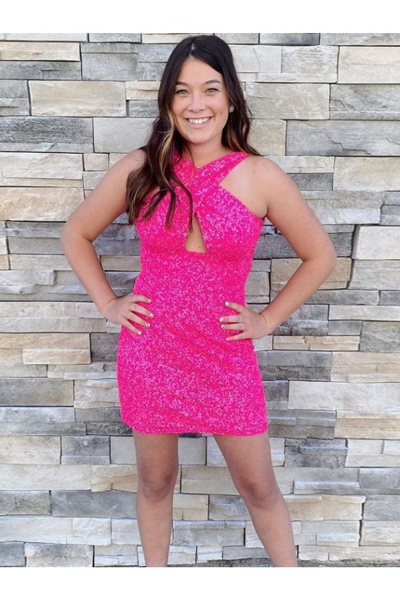 Halter Sleeveless Short Velvet Sequin Cocktail Homecoming Dress / Prom Dress UK