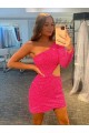One Shoulder Long Sleeves Short Velvet Sequin Homecoming Dress / Prom Dress UK