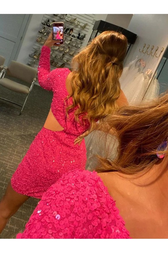 One Shoulder Long Sleeves Short Velvet Sequin Homecoming Dress / Prom Dress UK