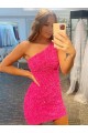 Short One Shoulder Sleeveless Velvet Sequin Homecoming Dress / Prom Dress UK