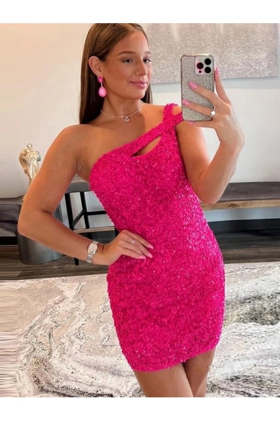 Velvet Sequin One Shoulder Sleeveless Short Homecoming Dress / Prom Dress UK