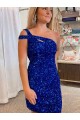 Velvet Sequin One Shoulder Sleeveless Short Homecoming Dress / Prom Dress UK