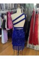 One Shoulder Keyhole Sleeveless Short Velvet Sequin Homecoming Dress / Prom Dress UK