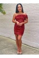 Short One Shoulder Sleeveless Velvet Sequin Cocktail Homecoming Dress / Prom Dress UK