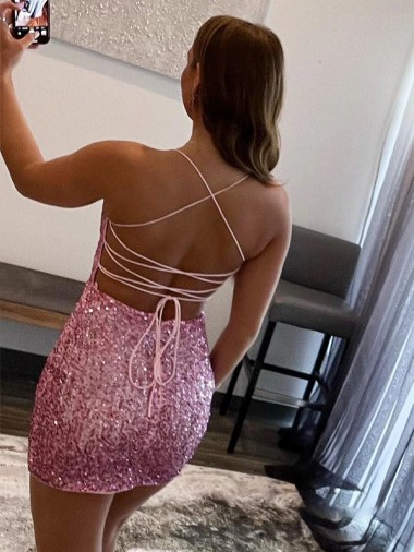 Spaghetti Straps Sleeveless Short Velvet Sequin Homecoming Dress / Prom Dress UK